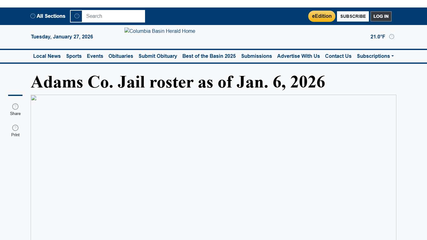 Adams Co. Jail roster as of Jan. 6, 2026 Columbia Basin Herald